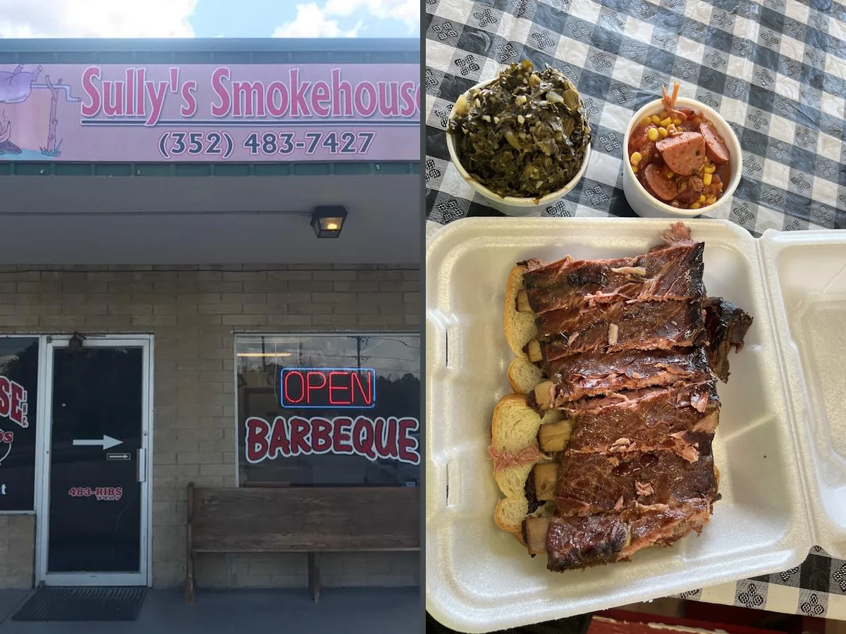Smoked ribs on a barbecue tray.