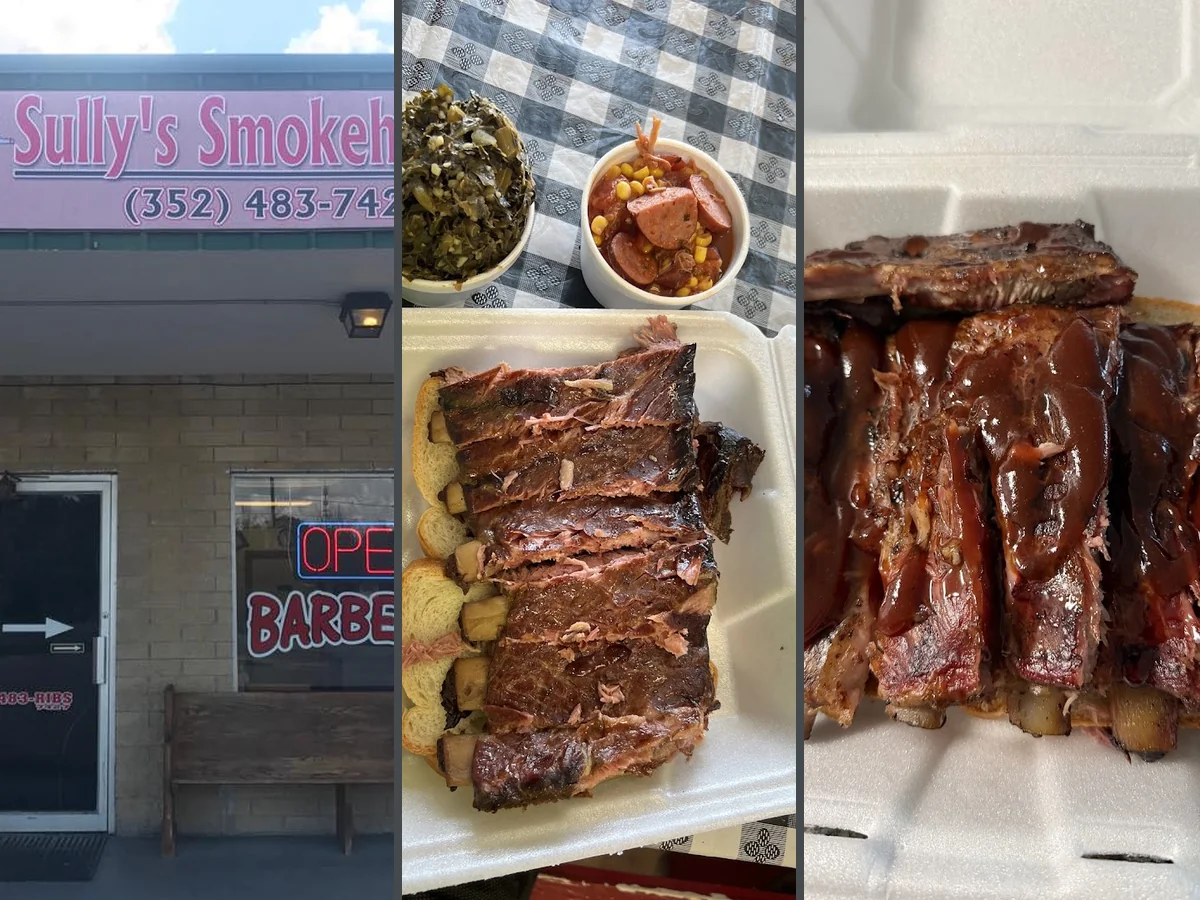 Smoked ribs on a barbecue tray.
